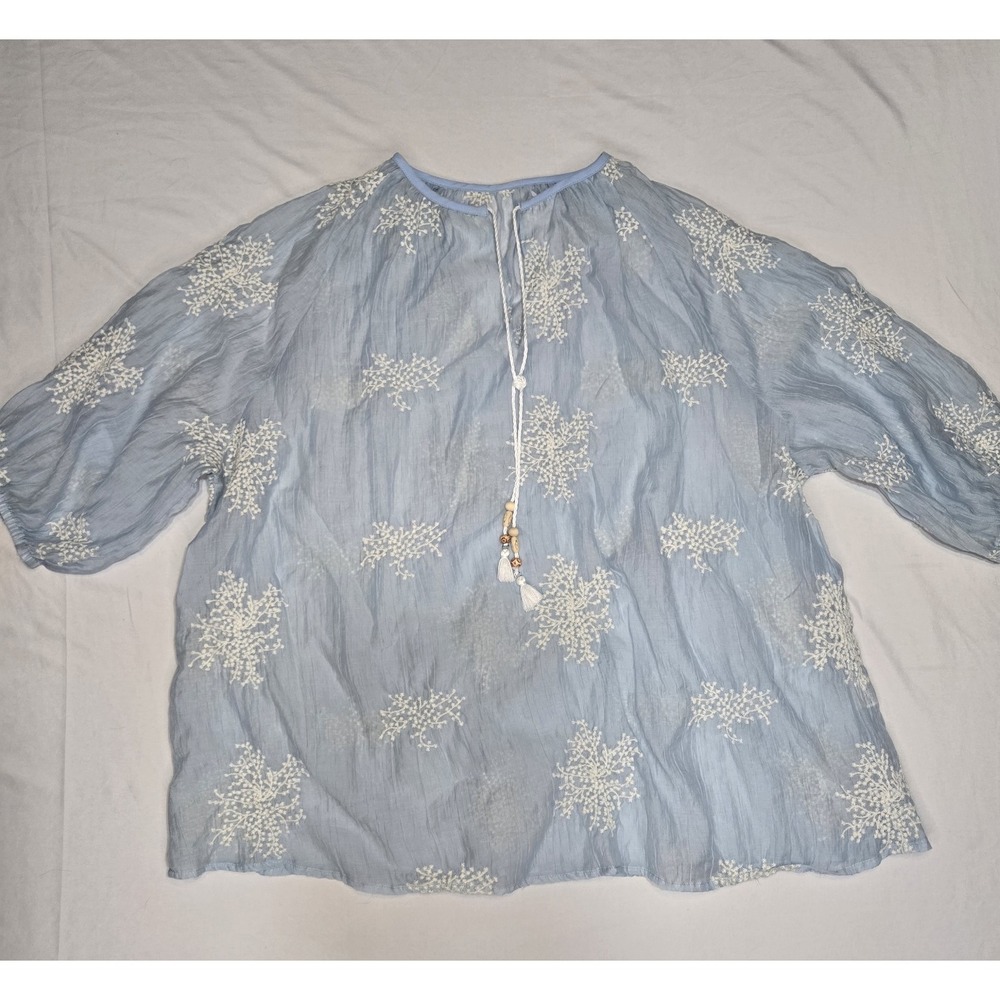 Unbranded Lt Blue Embroidered Peasant Top Womens Sz 3XL Fairy Romantic Tencel